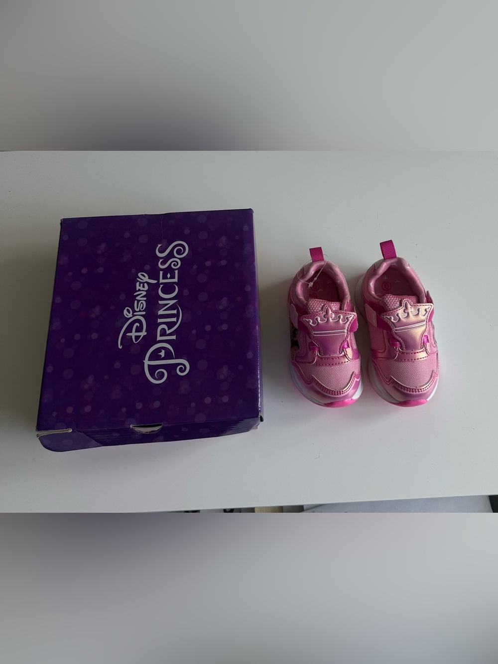 Disney Princess Girls' Pink Light-Up Sneakers with Crown Detail